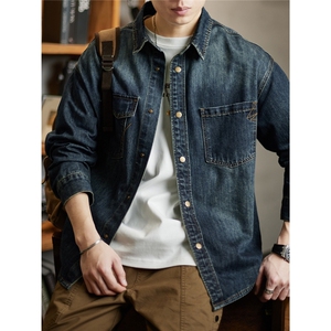 秋季新款长袖衬衫男水洗高级感牛仔衬衣图片