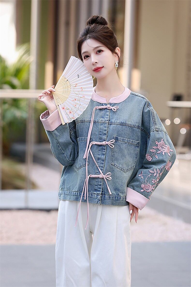 新中式牛仔外套女2025春秋新款国风元素改良盘扣休闲时尚减龄上衣,女装牛仔外套,星宇服饰