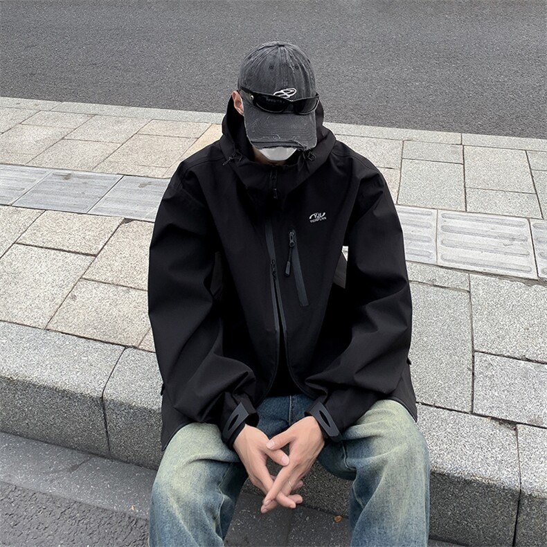 秋季山系户外复古防水冲锋衣男新款连帽露营夹克外套W7963-P60,男装夹克,星座512-4