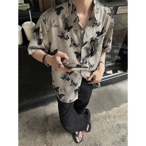 网络图现货  高级感潮牌痞帅140克冰丝蝴蝶花短袖衬衫JC4550-P40图片
