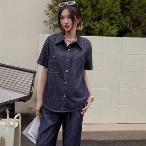牛仔套装阔腿裤两件套春夏装女2025年新款时尚一整套穿搭显高显瘦图片