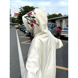 W10275-P53 网图现货 华棉美式高街连帽重工刺绣卫衣设计感图片