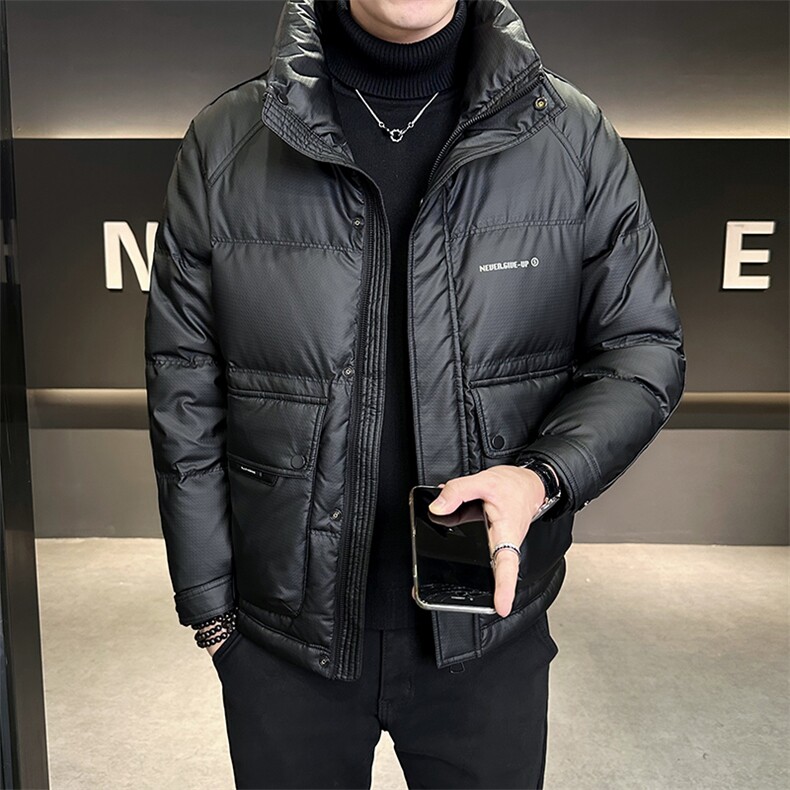 B353 8671 P140黑2025年立领冬季新款男格纹皮料外套【非标】图片