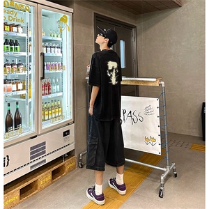 抖音得物供货 240克重磅现货宽松美式纯棉水洗做旧印花T恤ATSX13图片