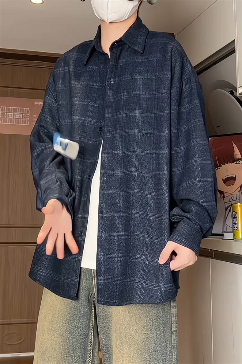 厚款小香风衬衫男生格子衬衣外套KD627-P30,男装衬衫,电商D312-1
