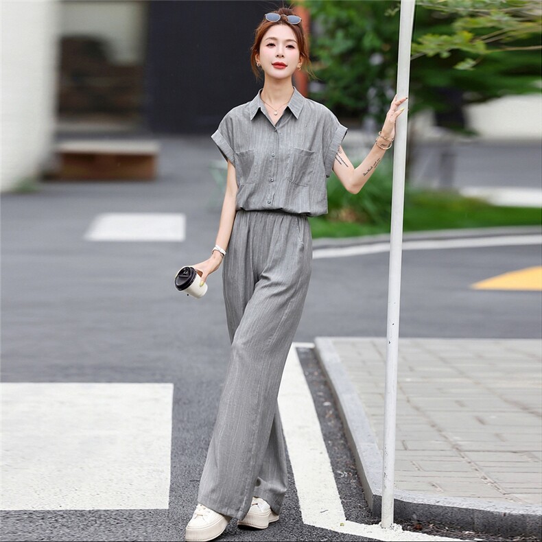 FALVLITE显瘦穿搭衬衫领休闲套装女夏季新款小个子时尚气质两件套,女装套装/套裙,梦依杭