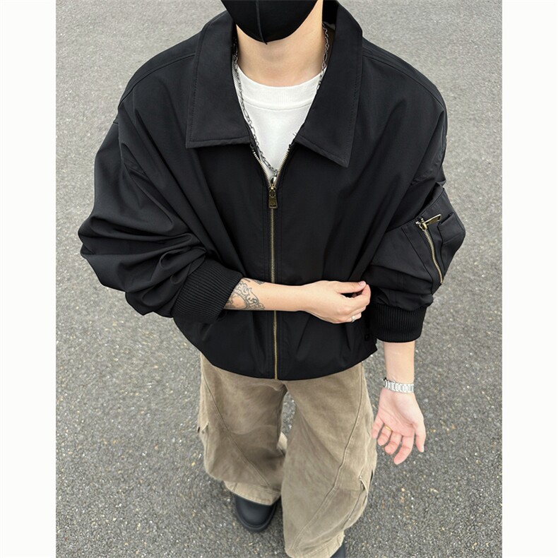 新款春秋美式宽松痞帅翻领飞行夹克复古百搭工装外套男士6185-P50,男装夹克,星座1403A