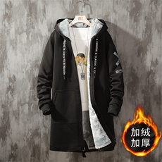秋冬大码男士连帽外套大衣青少年加绒加厚中长款风衣男F907，男装风衣，电商A441