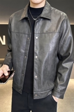 秋季新款翻领皮衣男士短款夹克修身皮夹克P6598-P155，男装夹克，电商A237