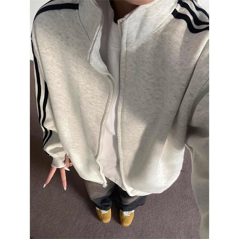 1506/QW030/P49美式三条杠运动外套开衫卫衣拉链立领夹克上衣图片