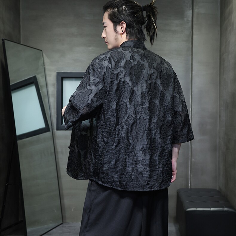 2025夏季薄款风提花短袖男新中式衬衫T963-P60,男装T恤,星座313B-4（原星座309A-1）
