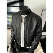 抖音得物高品质美式高街复古老钱风PU皮夹克外套男女短款机车皮衣，男装夹克，电商A486