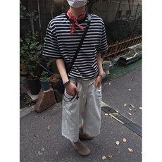 黑白条纹纯棉短袖t恤男女穿搭新款冰丝正肩情侣半袖TX7514，男装T恤，星座208-5