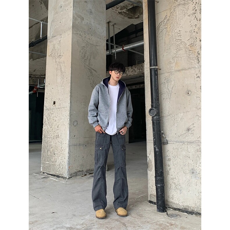 抖音得物高品质二开26春装美式重磅宽松结构双面连帽卫衣外套W68,女装短外套,电商A486