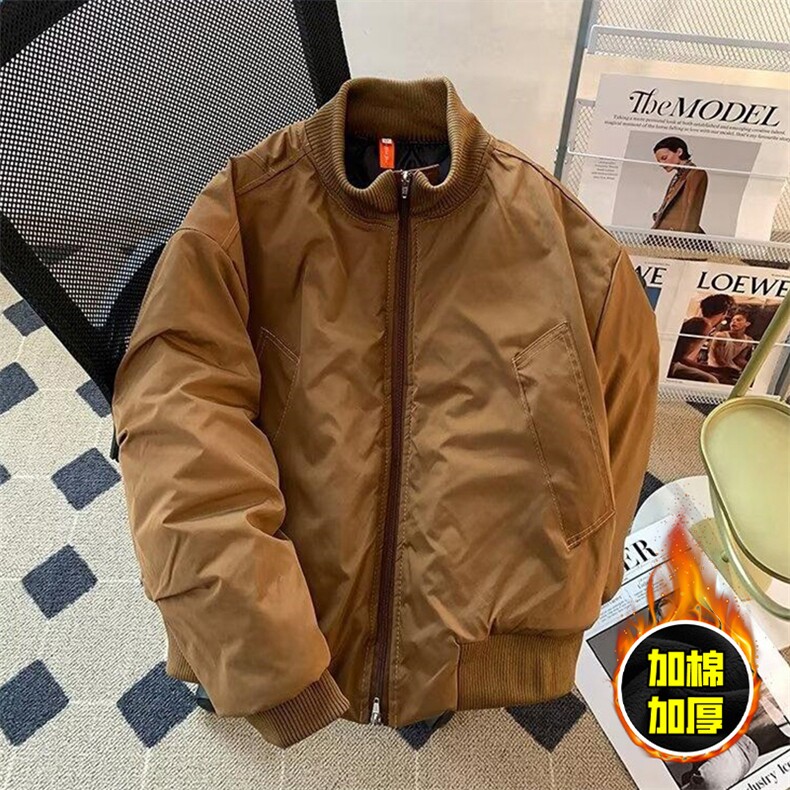 现货冬季美拉德立领飞行夹克廓形高街棒球服加棉加厚棉衣外套,男装夹克,电商A486-1