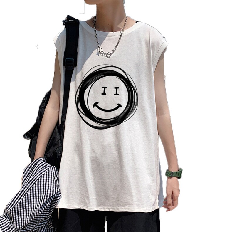 ！港风2023夏季无袖背心男加肥加大码宽松短袖T恤男BX265-P20,男装背心/马甲,电商B371