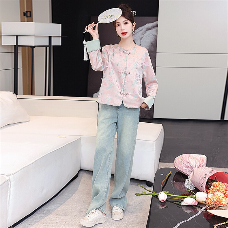 闺舍新中式风外套女装2025春秋新款小个子提花复古盘扣唐装上衣,女装短外套,天丽