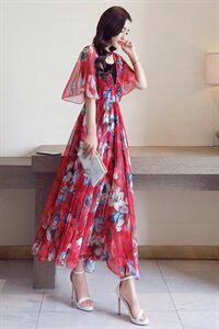 2021年夏季气质优雅显瘦高腰雪纺连衣裙图片