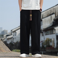 男士帅气休闲棉麻长裤子2025春夏新款简约宽松直筒长裤2405-P55，男装休闲裤，电商A008