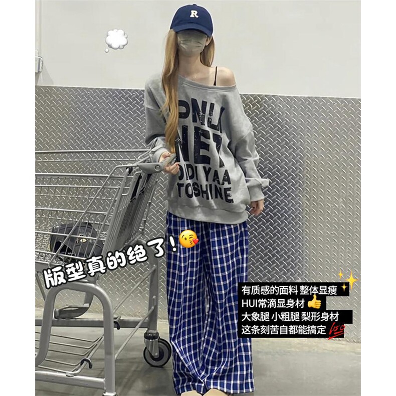 美式高街潮牌男女泡泡格子休闲裤直筒宽松慵懒显瘦阔腿休闲长裤子,男装休闲裤,电商A443
