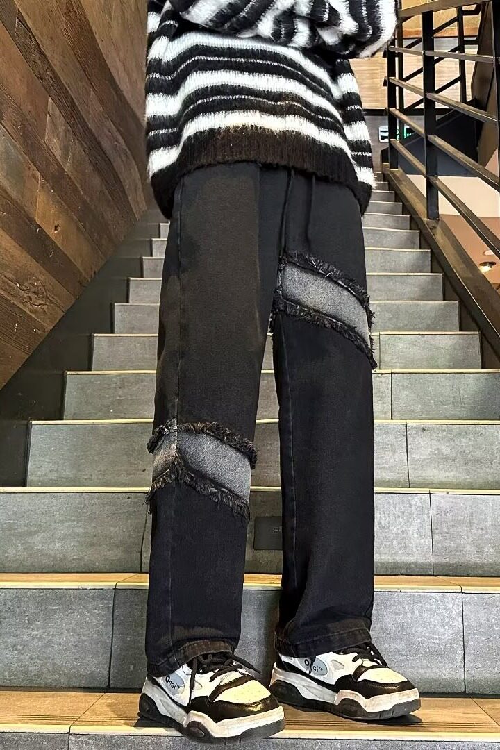 设计感牛仔裤男潮牌直筒微喇美式高街vibe裤子阔腿裤81550-p45,男装牛仔裤,星座1008