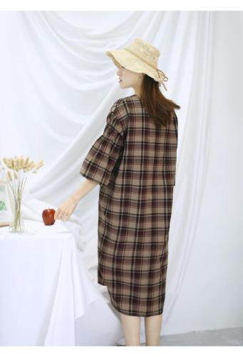 现货亚麻、苎麻盘扣裙，女装，蓝院