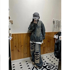 【有货】DJK2047-P68美式hiphop复古拉链开衫牛仔外套女春秋夹克，男装夹克，星座603-2