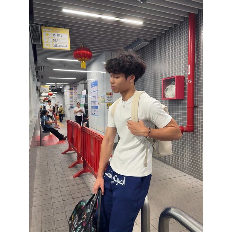美式高街潮牌男女运动休闲裤直筒宽松慵懒显瘦印花休闲卫裤子,男装休闲裤,电商A486