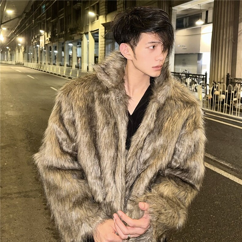 WT146-P150保暖抗寒男款狐狸毛外套新款时尚百搭仿皮草大衣潮,男装棉衣,星座1501-3