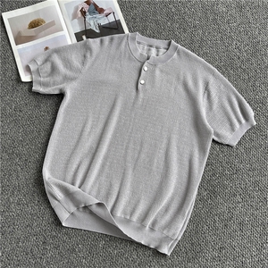 现货！亨利领针织衫短袖夏季男款慵懒风纯色-LK80068-特批40图片
