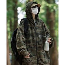 复古春秋刺绣迷彩拉链外套情侣宽松休闲连帽卫衣薄款WY169P43，男装卫衣，星座410-2