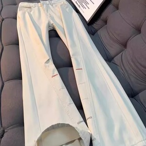 cleanfit纽扣孔刺绣斜切休闲裤男女休闲裤直筒微喇长裤H0794 P43图片