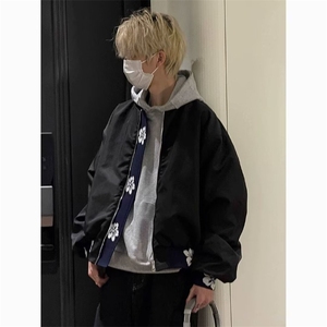 美式复古提花刺绣拼接夹克男女生高级感宽松情侣百搭外套潮-Y359
