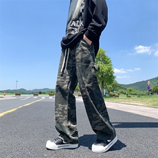新款迷彩拼接款牛仔裤男美式潮流风抽绳设计松紧腰休闲裤，男装牛仔裤，星座410-6（原星座1304-1）