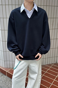 高级感假两件美式学院风条纹V领boxy卫衣男 C64136-TP40 79图片