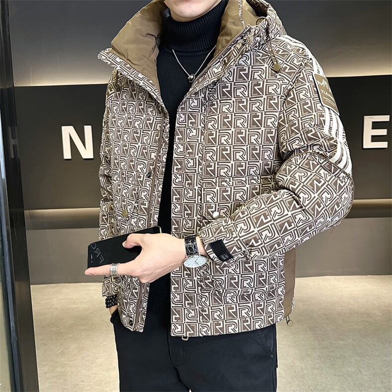 工装字母满印花羽绒服男新款设计感连帽外套A329-YR9865-P185,男装羽绒服,电商A329