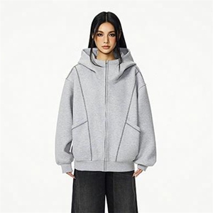 抖音得物高品质秋冬美式高街重磅结构辑明线纹理连帽卫衣外套W111