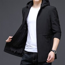 男士中长款连帽风衣秋季新款商务休闲时尚外套中年爸爸装上衣服，男装风衣，电商B212（原钱塘6029）