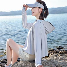连帽防晒衣罩衫女2025夏季新款防紫外线冰丝凉感薄款骑车短款外套，女装防晒衣，慕咨
