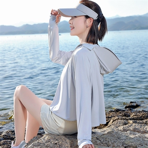 连帽防晒衣罩衫女2025夏季新款防紫外线冰丝凉感薄款骑车短款外套图片