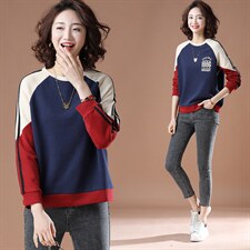 2021春季新款洋气时尚拼接圆领卫衣上衣女，女装大码女装，潮品会