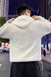 美式潮牌秋冬连帽毛衣半开衫纽扣情侣套头针织衫男8022-P78控118图片