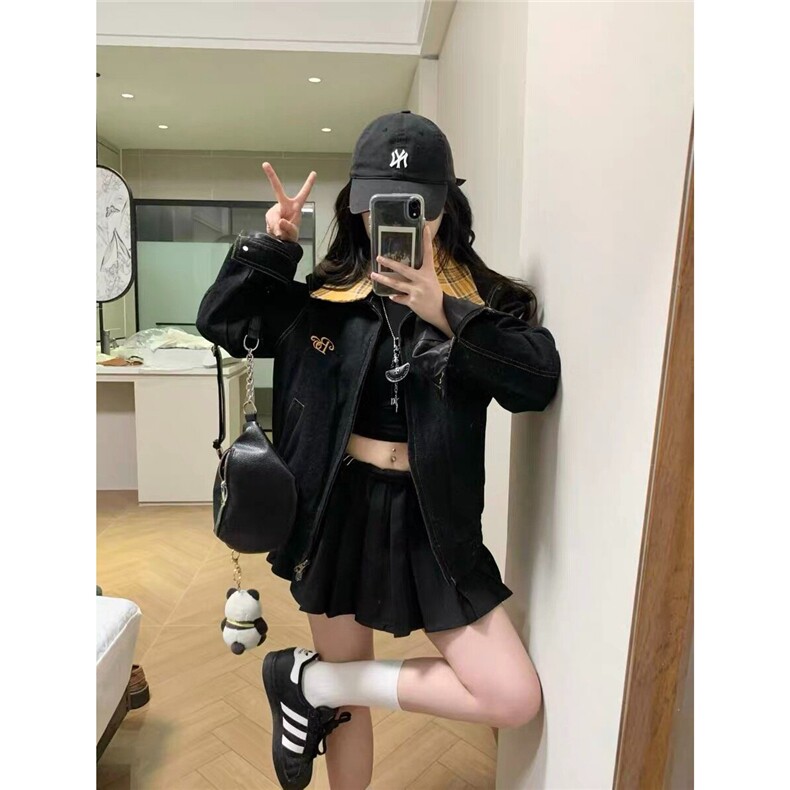 美式复古格子拼接牛仔外套男女春秋新款工装夹克JK54-P83,男装工装外套,星座208-5