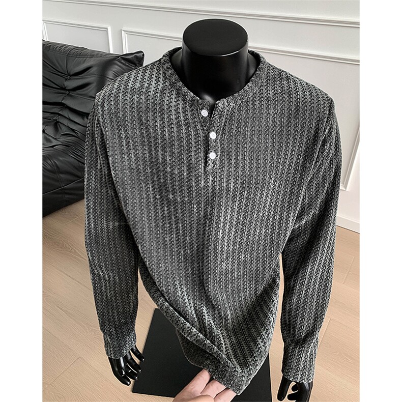 春秋季新款亨利领条纹T恤肌理感长袖卫衣xz906-Y142特价P40控78,男装T恤,星座906（原电商a316-1）