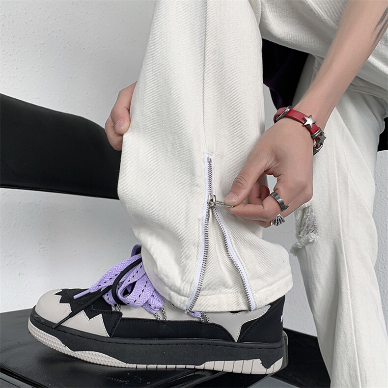 B221美式ins高街暗黑小众拉链破洞休闲牛仔裤LK23086-P60控78,男装牛仔裤,电商B221