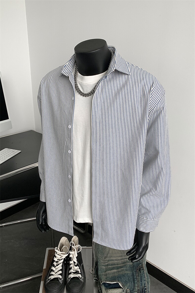 高品质牛仔条纹衬衫潮牌长袖衬衣潮流宽松休闲外套CS017-P30,男装衬衫,星座301C-5