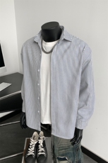 高品质牛仔条纹衬衫潮牌长袖衬衣潮流宽松休闲外套CS017-P30，男装衬衫，星座301C-5