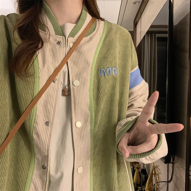 新款宽松bf风撞色拼接灯芯绒棒球服ins潮夹克外套C376-90,男装夹克,星座911-2(原星座613-2）
