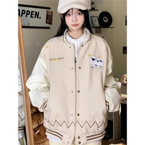 2025春秋季新款复古拼接刺绣字母棒球服宽松韩版学生百搭外套女潮图片