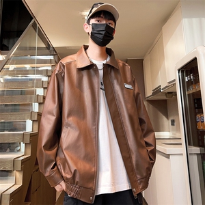 男士皮夹克翻领秋季潮皮衣宽松贴标外套茄克A266-PY006-特P40图片